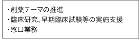 創薬テーマの推進 臨床研究、早期臨床試験等の実施支援 窓口業務